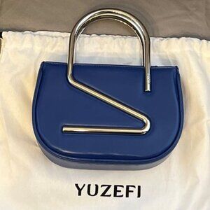 Yuzefi, Moon Bag, Blue Leather, Unique Metal Handle, NWOT